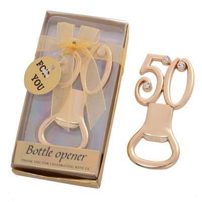 China 50th Anniversary 50th Birthday Party Favors Wedding 50th Anniversary 50 Beer Bottle Opener and Wedding Favors Souvenirs for Guest for sale