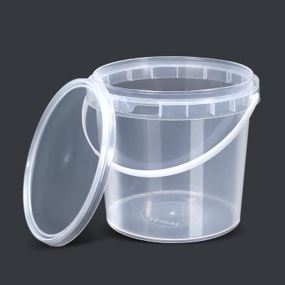 Cina 350ml Bucket di biscotti di popcorn stampati su misura in plastica chiara e rotonda con coperchio e maniglia in vendita