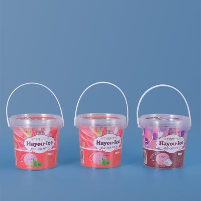 China 1000 ml 1L plastic emmer met handvat voor chocolade snoepjes Koekjes Pakket Voedselopslag Container Te koop