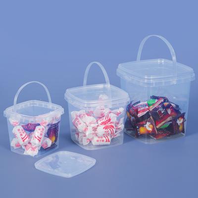 China 280 ml 500 ml 1L 2L Square Custom Printed Party Candy Popcorn Cookie Milk Honey Plastic Ice Bucket met deksel Te koop