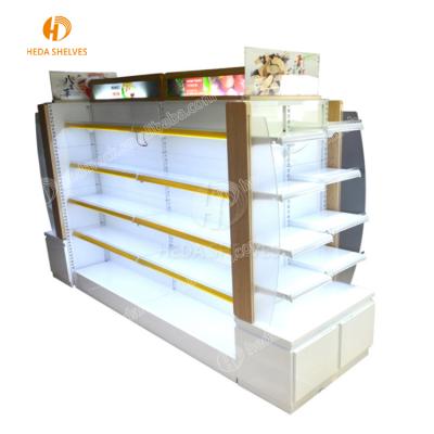 China Single Sided Double Sided Supermarket Cosmetic Wall Shelves White Shop Shelves With Led Light for sale