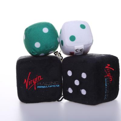 China Popular Plush Custom Stuffed Colorful Soft Plush Fuzzy Dice Keychain Wholesale Hanging Dies Plush Toy for sale