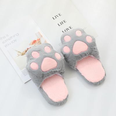 China Home Slipper Cat Paw Cotton Plush Indoor Furry Winter Plush Animal Slipper Good Quality Cartoon Gift for sale