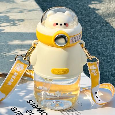 China Stocked Children's straw cup school straps portable student spring and summer models water bottle for sale