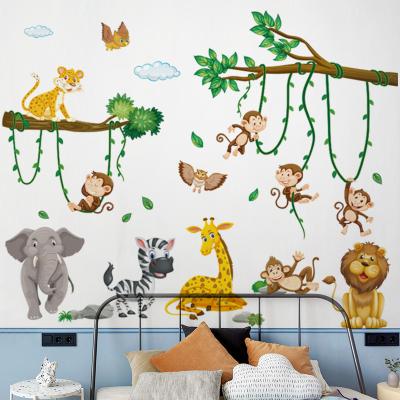 China Asian Zen Cartoon Animals Early Learning Children's Room Self-Adhesive Wallpaper Stickers for sale