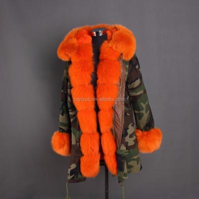 China 2017 Anti-Shrink Camouflage Coat Real Fox Fur Parka Women's Fur Hooded Parka for sale