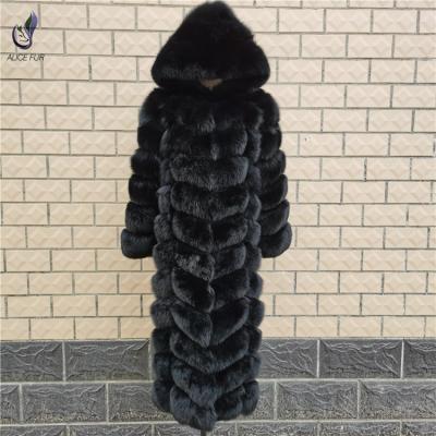 China 2020 Custom Fashion Breathable Classic Fashion Supply Winter Women's Long Fur Coat Black Fox Fur Coat With Hood for sale