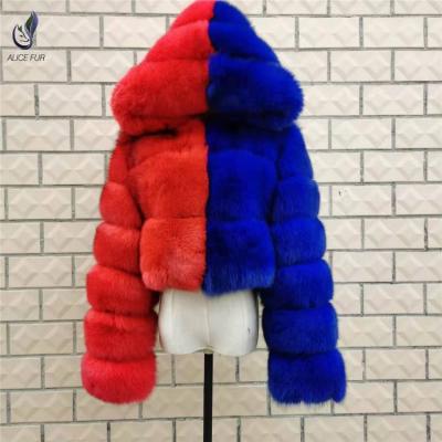 China New Style 2020 Breathable Female Real Fur Coat Winter Warm Short Outerwear Zipper Up Fabric 100% Natural Fox Fur Jacket With Fur Hood for sale