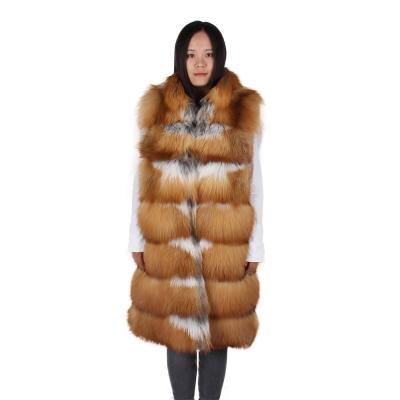 China Custom Made Wholesale Warm Women's Long Design Real Red Fox Fur Waistcoat Winter Natural Waistline Fur Vest for sale