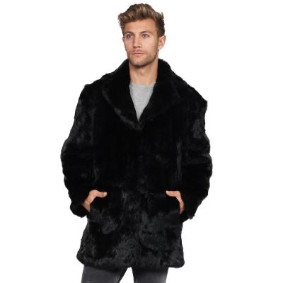 China Plus Size Black Rabbit Fur Coat With Lapels Front For Men Winter Men Real Rabbit Fur Jackets Long Plus Size for sale