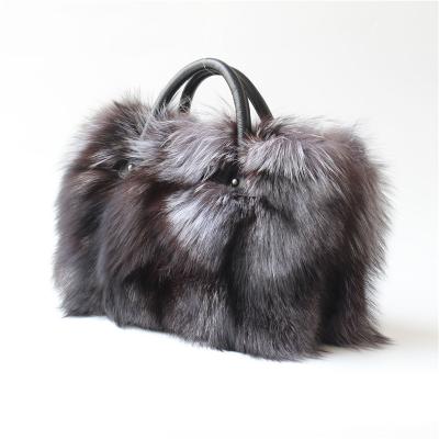 China High Quality Vintage Women Winter Ribbon Fox Fur Shoulder Bag Large Tote Clutch Purse Handbag for sale