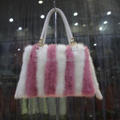 China Genuine Leather Fur Shoulder Travel Mink Fur Fashion Bag Pink and White Bags for Women for sale