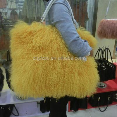 China 2015 Anti-shrink Yellow Genuine Mongolian Sheep Fur Shoulder Bag for sale