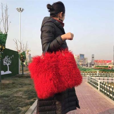 China Real mongolian lamb fur metal chain handbag ALICEFUR women winter fashion custom hair color curly long leather for sale