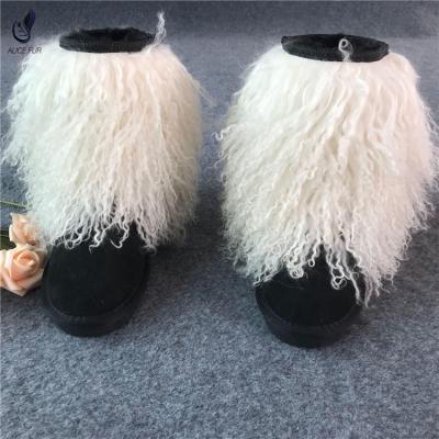 China 2019 Fashion Anti-slippery Australian Sheepskin Fur Snow Boots Real Winter Mongolian Warm Hair Long Boots For Women for sale