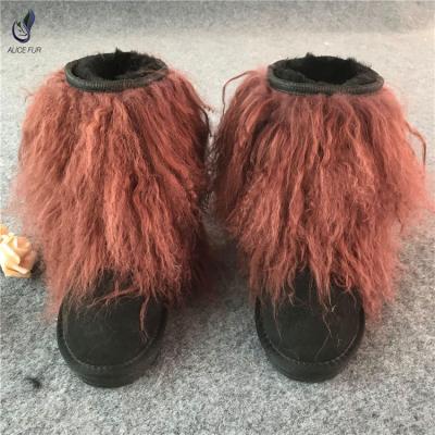 China High Quality Women Fur Boots Winter Genuine Leather Thick Warm Mongolian Snow Boot Anti-slippery for sale