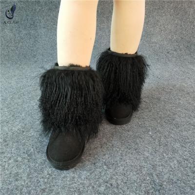 China Fashion Trend Design New Women's Fur Snow Boots Fluffy Mongolian Sheep Fur Boots for sale