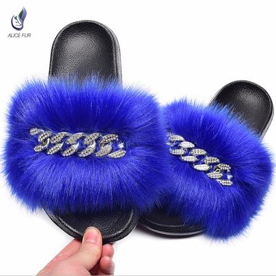 China Fashion Luxury Faux Fur Slides Furry Women's Sandals Winter Slide Custom Made Indoor Women's Slippers Bedroom Anti-slippery for sale