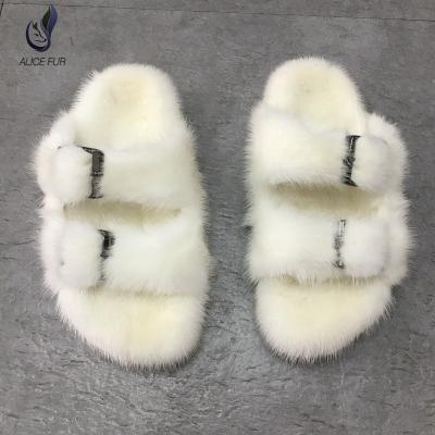 China 2021 Newest Ladies Anti-slippery Luxury Warm Fuzzy Plush Mink Indoor Fur Slides Fluffy Furry Women Slippers Winter Home Slippers for sale