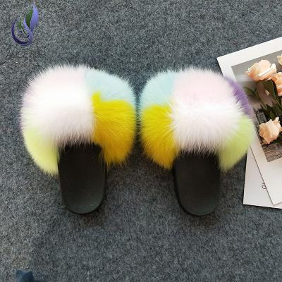 China White Logo Fur Slides Slippers Fur Women Customized Indoor Mix Color High Quality Anti-Slippery for sale