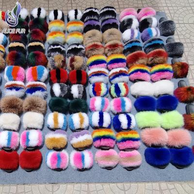 China Wholesale Anti Slippery Women Fur Slides Slippers Real Fox Fur Slides Real Fur Slide Sandals for sale