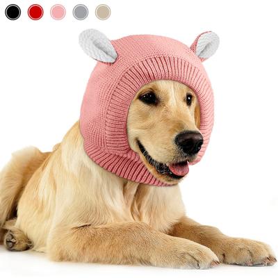 China Sustainable Manufacturer Soild Color Dog Winter Keep Warm Knitted Hat Cute Pet Head Cover Hat for sale