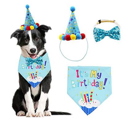 China Sustainable High Quality Custom Design Pet Birthday Party Bandanas Hat Scarf Bows and Banners Set for sale