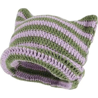 China COMMON High Quality Two Color Mixture Cat Ear Shape Cute Woman Beanie Vintage Knitted Hats for sale