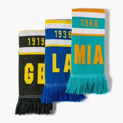 China Popular Custom Made Jacquard Woven Knitted Sport Soccer Football Fans Supporter Keep Warm Scarf for sale