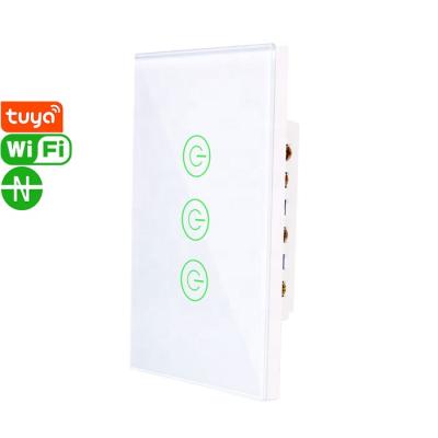 China PC UL94V-0 + Tempered Glass X803K-L USA Standard Tuya Smart Wi-Fi 3gang Lamp Switch Lno-Neutral Work With Google/Amazon Alexa Home for sale