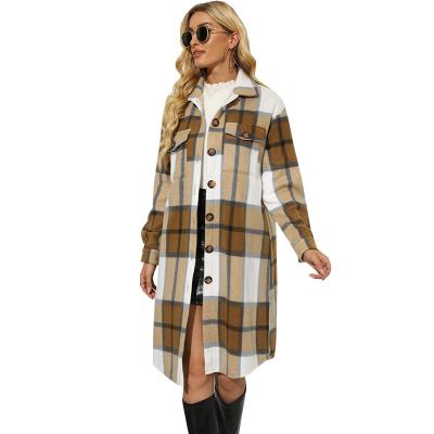 China wholesale Anti-wrinkle winter clothing women coat warm fashionable plaid long cardigans coats for ladies for sale