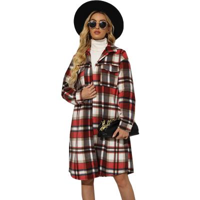 China New Arrival Anti-wrinkle Long Design Plaid Woolen Coat Long Breasted Jacket For Women for sale