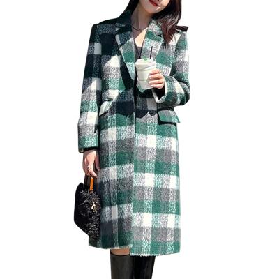 China Fashionable Slim Fit Coat Windproof Autumn And Winter Plaid Women's Wool Coat Long For Women for sale