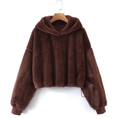 China New Arrival Sherpa Pullover Fuzzy Fleece Short Sleeve Winter Hoodie Women Anti-pilling for sale