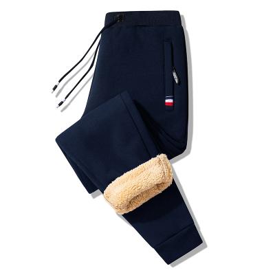 China 2022 Hot Selling Mid Waist Gray Thick Warm Mens Anti-wrinkle Black Navy Jogger Pants Winter for sale