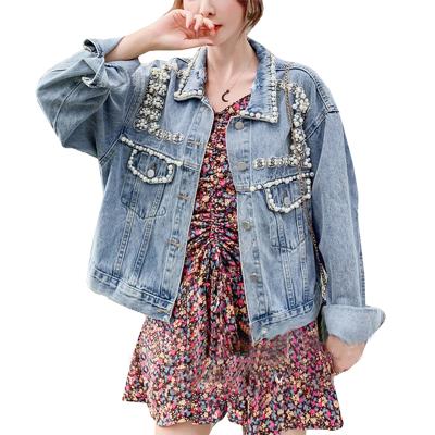 China 2021 New Arrival Anti-wrinkle Denim Lattice Jacket Women's Denim Jacket Oversized Cropped Denim Jacket for sale