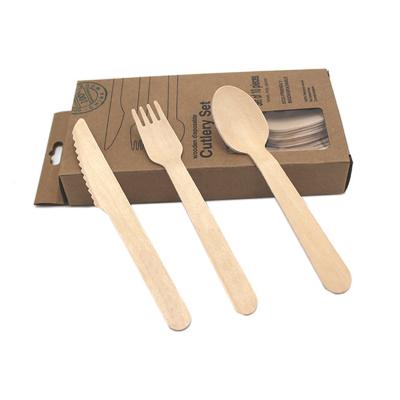 China Sustainable Disposable 165mm Wooden Fork Spoon Knife Set for sale