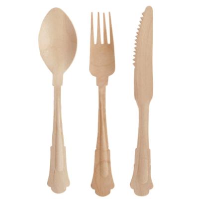 China Disposable Ice Cream Spoon 210mm Long Forks Wooden Cutlery Spoon Knife for sale