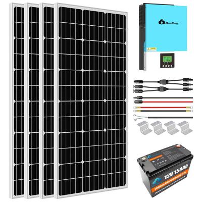 China Home Appliances 400W Off Grid Solar Energy Storage System For Home 12V150 AH Lifepo4 4pcs 100W Solar Panel +1500W Inverter+accessories for sale