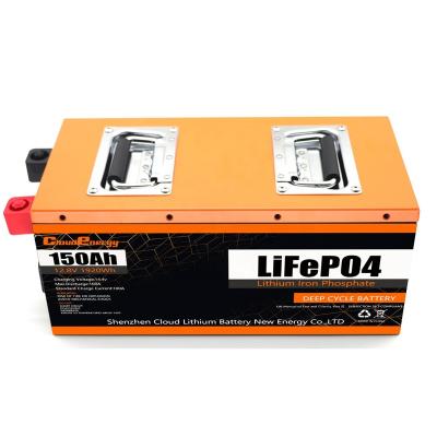 China Cloud energy 12v 150ah lifepo4 battery pack recharge livepo4 lithium ionen akku storage for solar rv systems lifeo4 campers solar lfp for sale