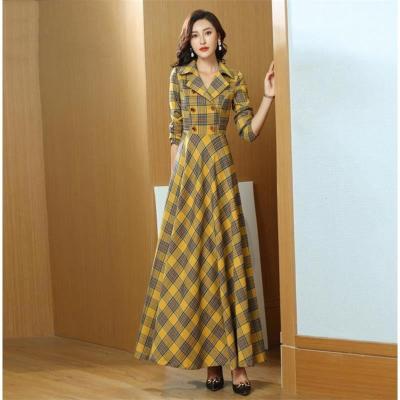 China winter hot sale plaid Anti-wrinkle yellow women dresses elegant women's cross dress 2021 casual dress women dresses for sale