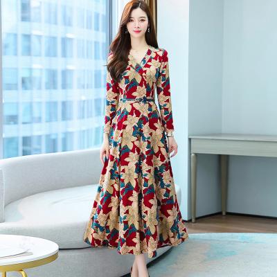 China Long Winter Dress Girls Casual Wear Dress Sale Spandex Camisoles Floral Print Dress American Hig Line One Size Deep-V Warm Viable for sale