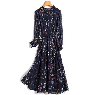 China Viable Exported To Italy Good Selling Long Printed Blue Chic Dress Women Clothing Slim Chiffon Skirt Casual Dresses With Print for sale