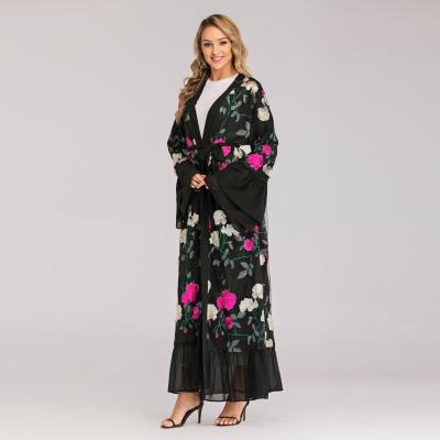 China 2022New muslim clothes rose flocking jacket dresses women plus size hijabi dress loose fitting abaya L-4XL for sale