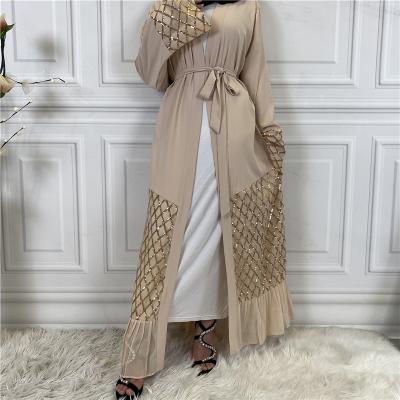 China Sustainable newcomer beading elegant wear dress abaya gold muslim dresses dubai open abaya for muslim women for sale