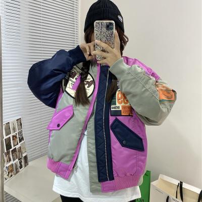 China Ladies Locomotives Jacket2021 Korean Women's Coat Color Printing Anti-Shrink Style Baseball Label Jacket Loose Stripe Color Women for sale