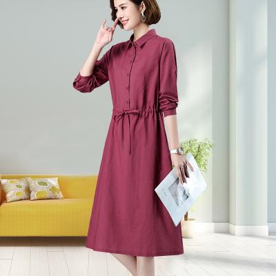 China Breathable Women Dresses 2022 Spring &Summer Ladies Casual Long Sleeve Decline Collar Solid Color Plus Size Maxi Long Dress for sale