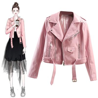 China Outdoor Women 2021 Selling Wear Leather Jacket Shorts Women Fit Leather Jacket Fully Match Breathable Warm Slim Pink Leather Jacket Woman for sale