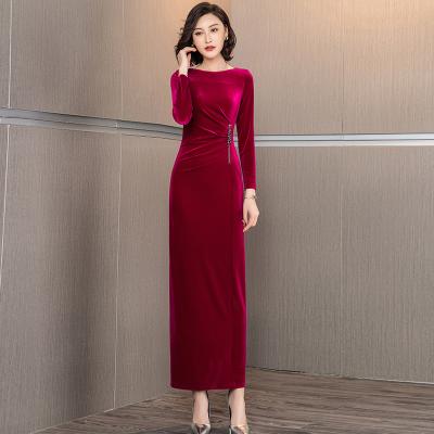 China 2022Fashion Anti-wrinkle velvet ball gown floor length dress beaded slim waist girls formal dresses 2021 vintage dresses bodycon for sale