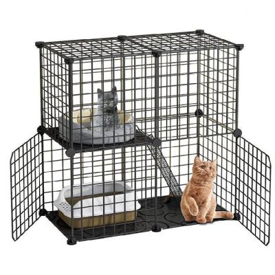 China Breathable Easy To Install Arbitrary Combination Folding Steel Pet Cat Trap Cage Cat Cage Black Metal Quadrate for sale